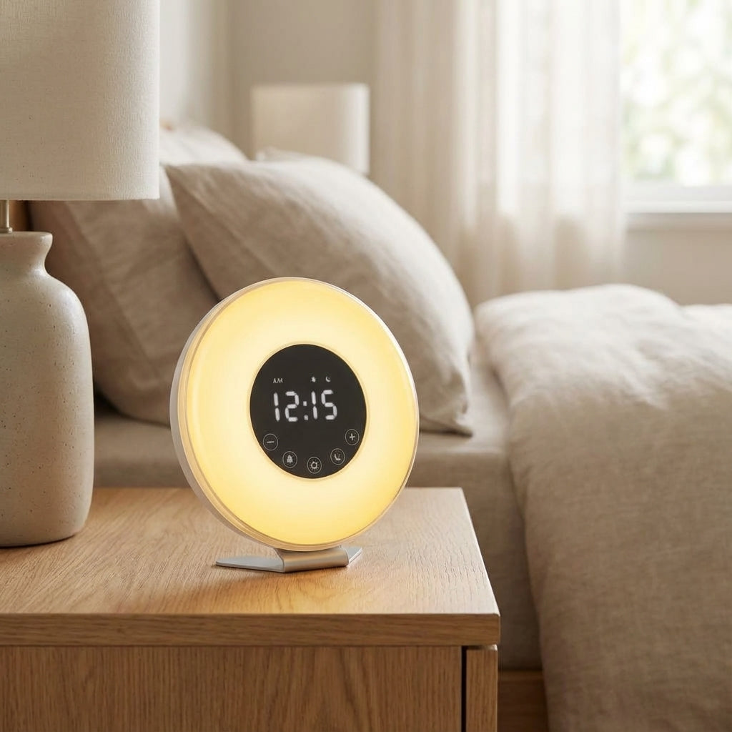 Reloj despertador regulable de mesa de noche con simulación del amanecer y sonidos de la naturaleza