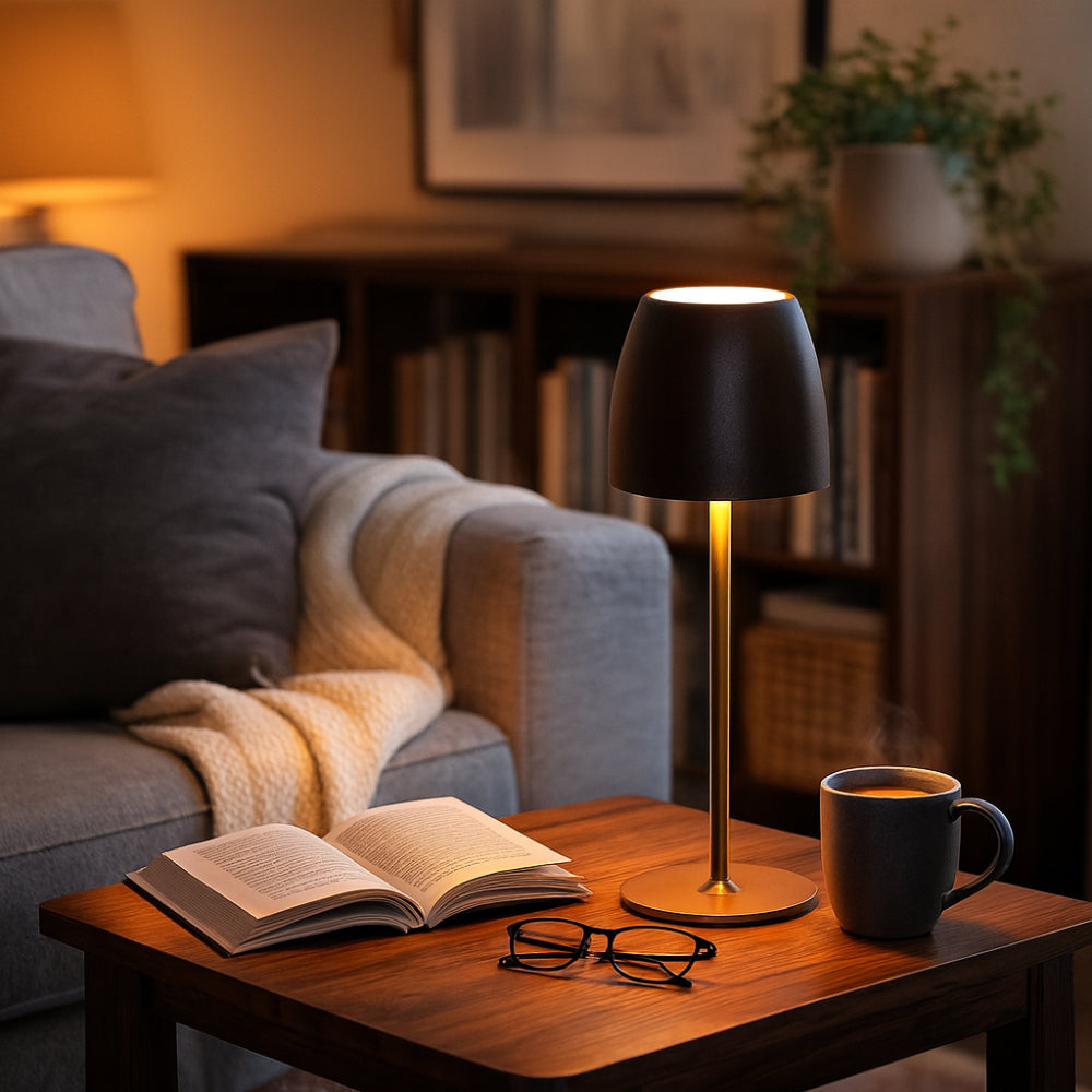 Lámpara de mesa de interior y exterior con silueta delgada minimalista, inalámbrica, recargable y regulable
