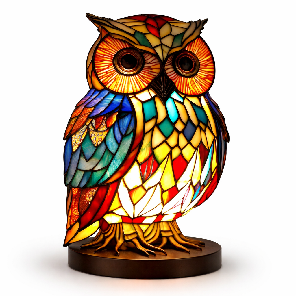 Lámpara de mesa decorativa con figura de animal estilo vitral