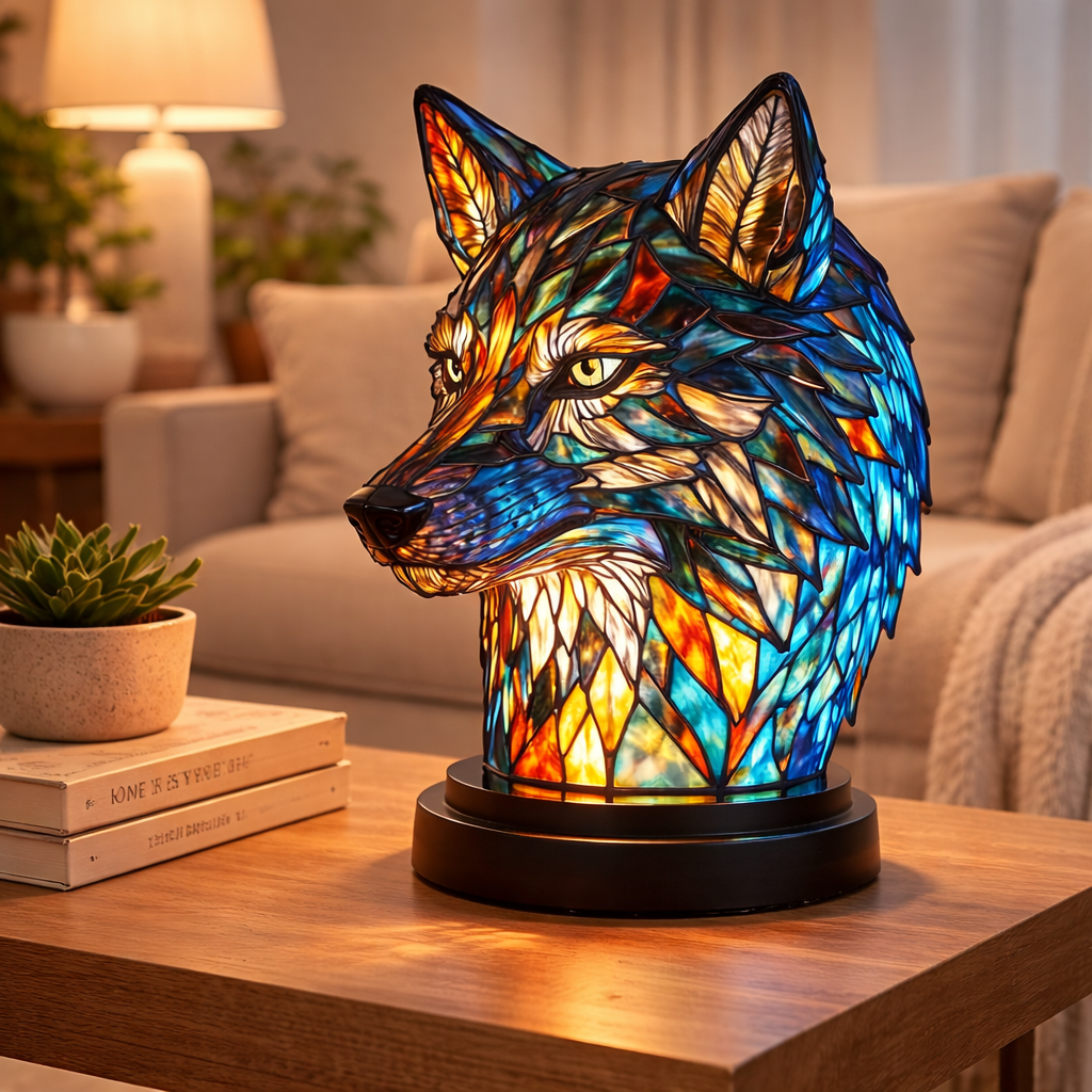 Lámpara de mesa decorativa con figura de animal estilo vitral