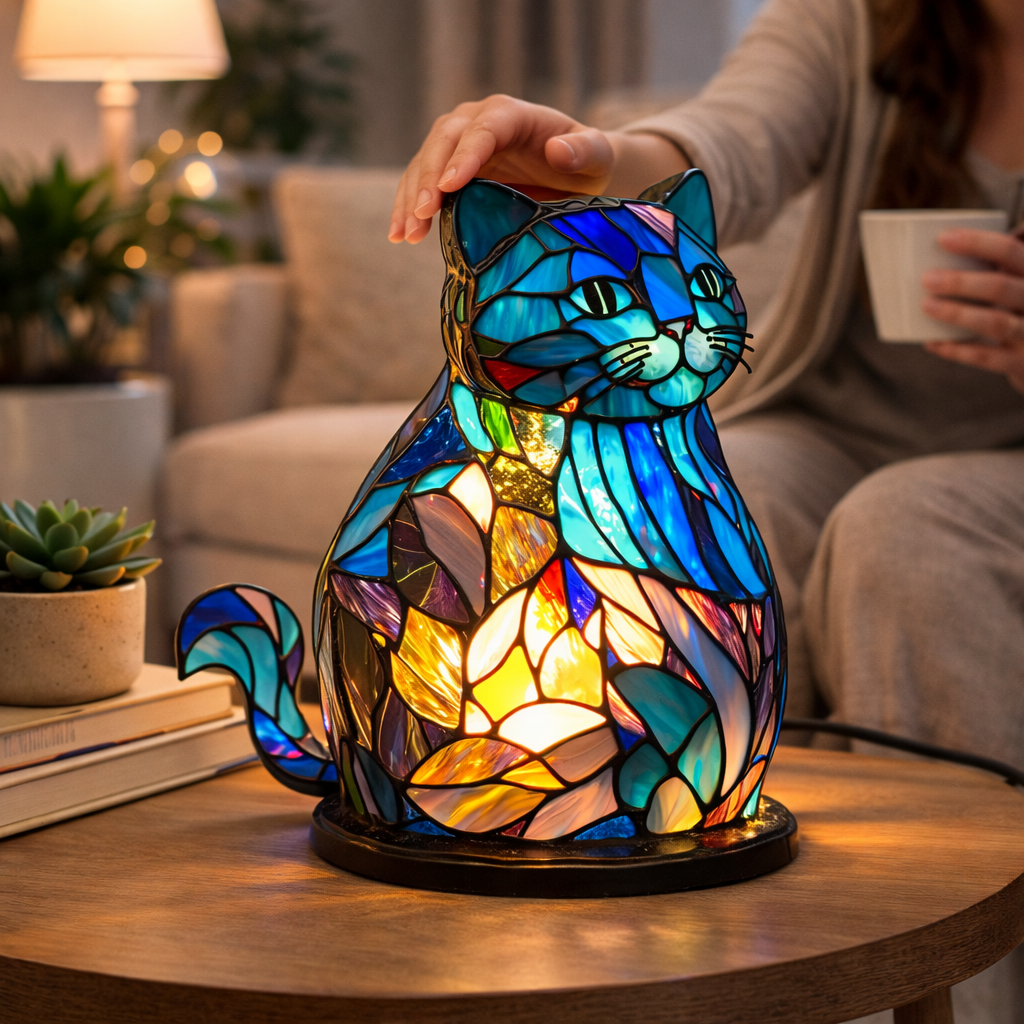 Lámpara de mesa decorativa con figura de animal estilo vitral