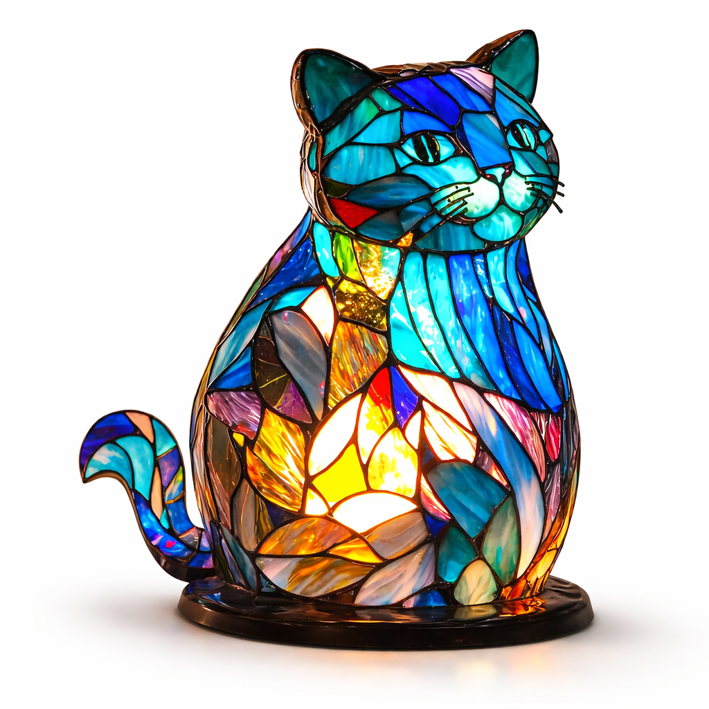 Lámpara de mesa decorativa con figura de animal estilo vitral