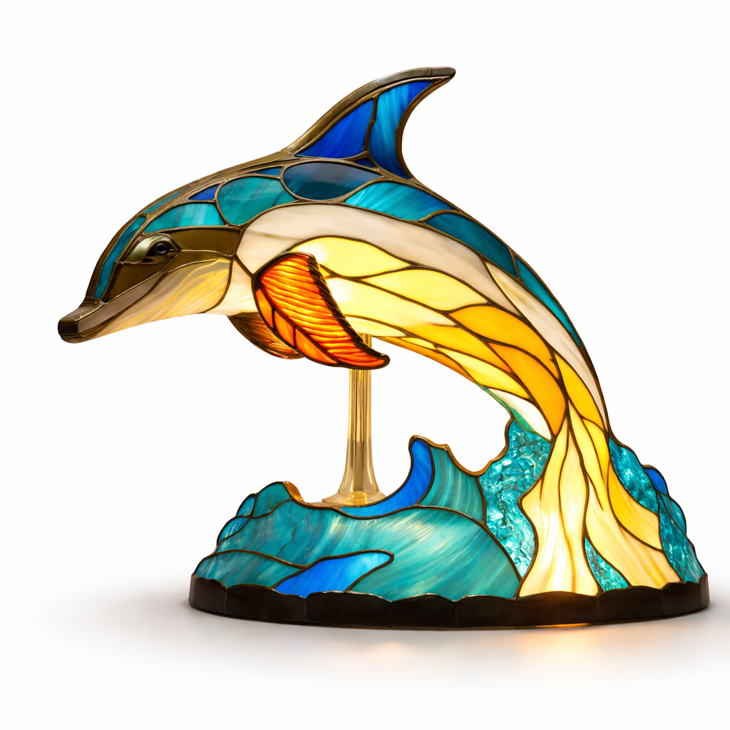 Lámpara de mesa decorativa con figura de animal estilo vitral
