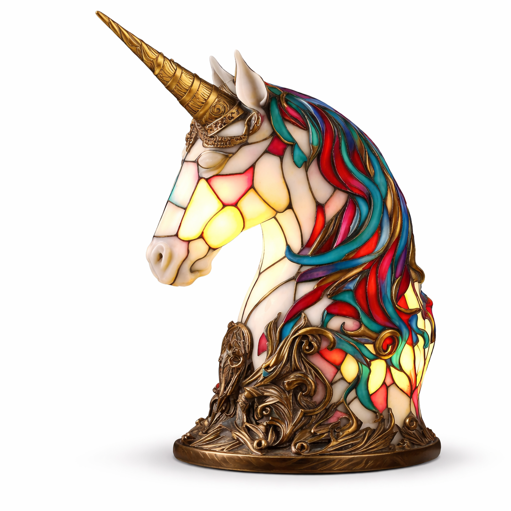 Lámpara de mesa decorativa con figura de animal estilo vitral