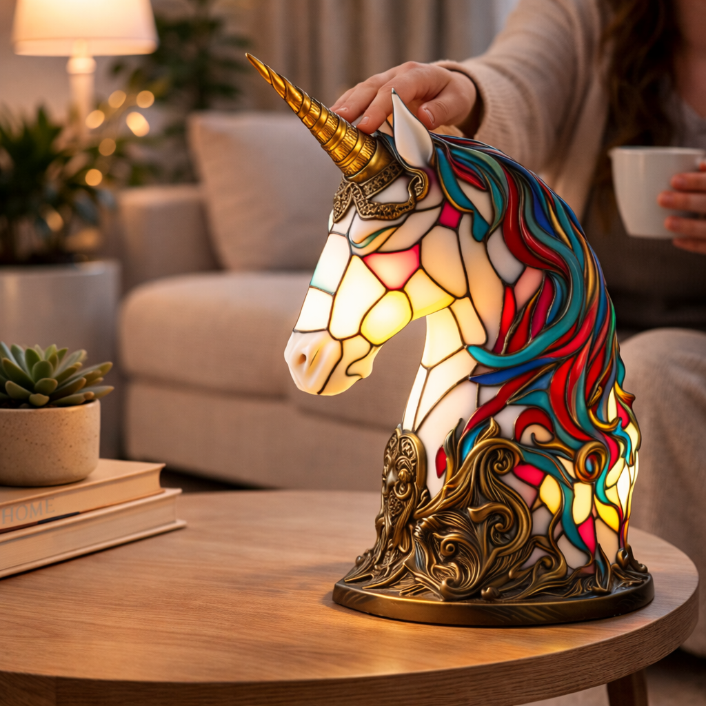 Lámpara de mesa decorativa con figura de animal estilo vitral