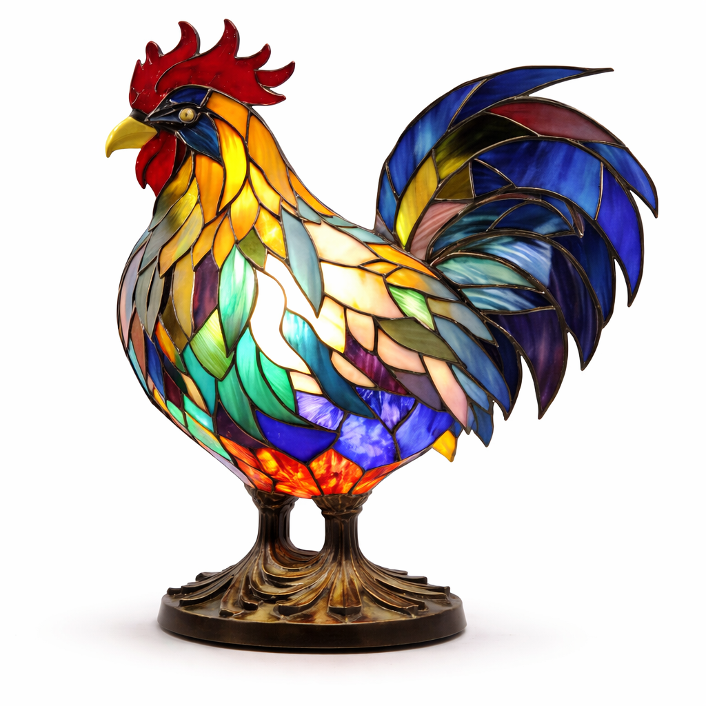 Lámpara de mesa decorativa con figura de animal estilo vitral