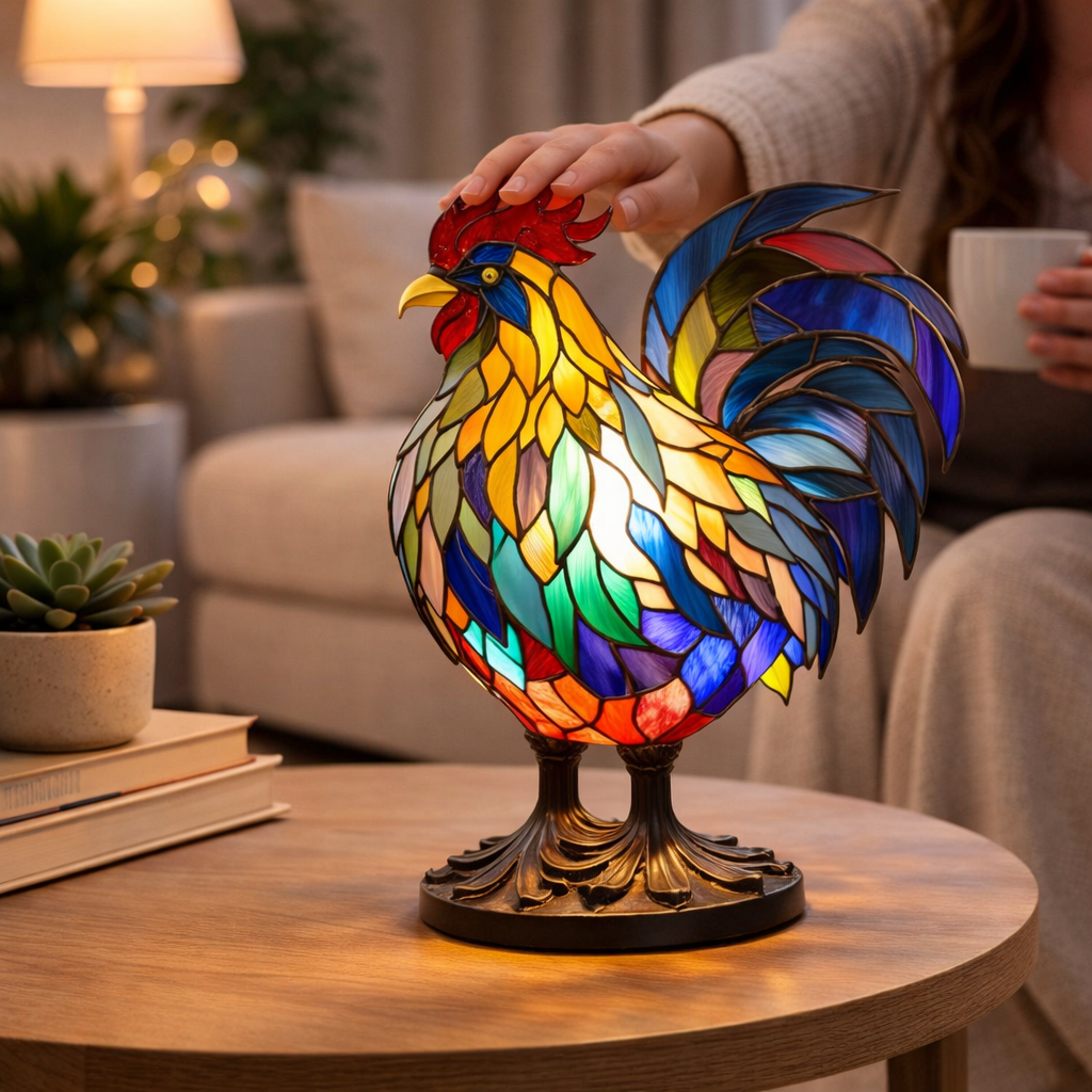 Lámpara de mesa decorativa con figura de animal estilo vitral