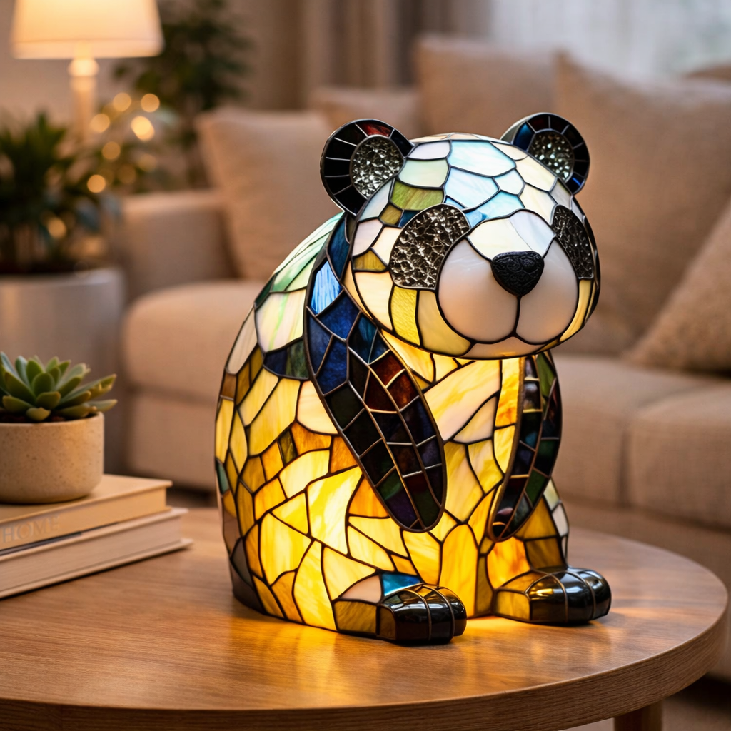 Lámpara de mesa decorativa con figura de animal estilo vitral