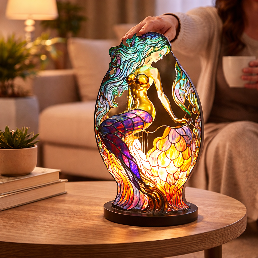 Lámpara de mesa decorativa con figura de animal estilo vitral