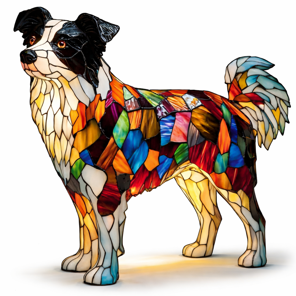 Lámpara de mesa decorativa con silueta de perro en vidrio emplomado