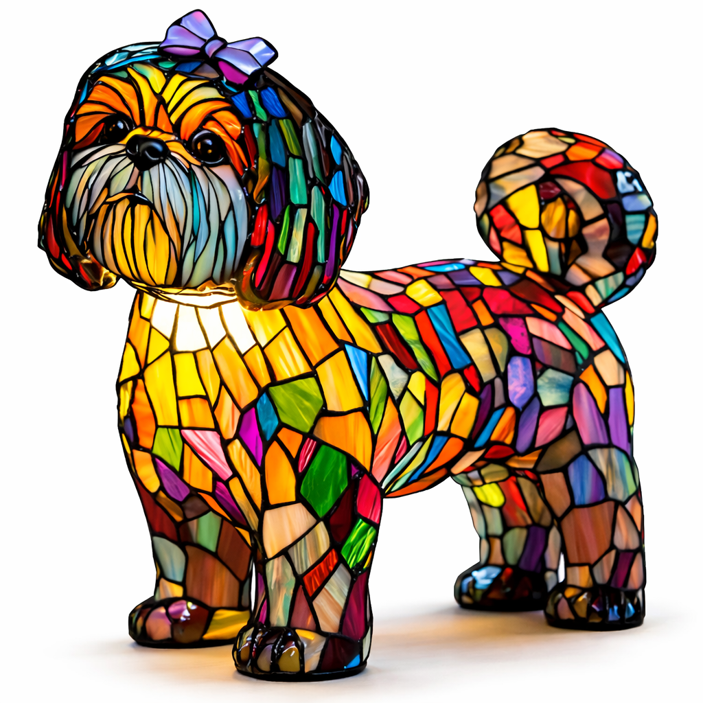 Lámpara de mesa decorativa con silueta de perro en vidrio emplomado
