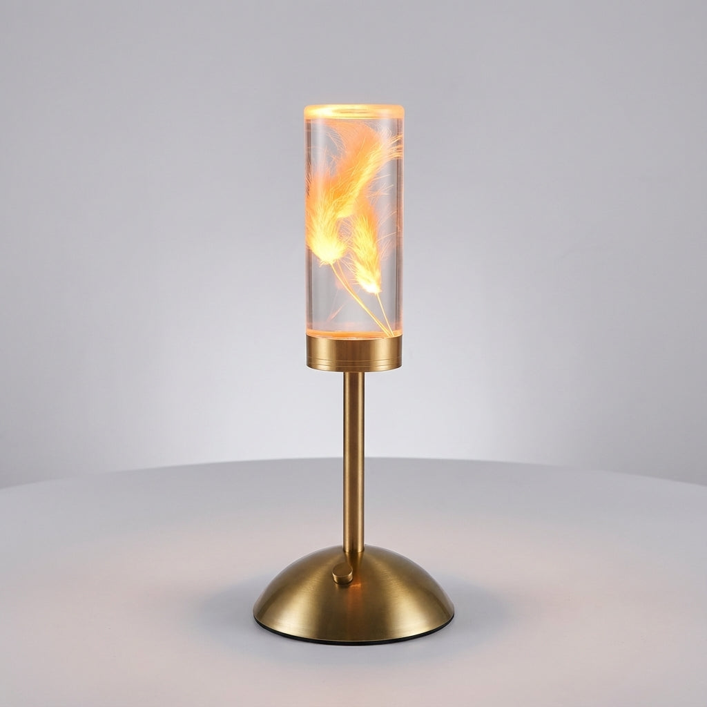 Lámpara de mesa escultural con columna floral, inalámbrica y con control táctil