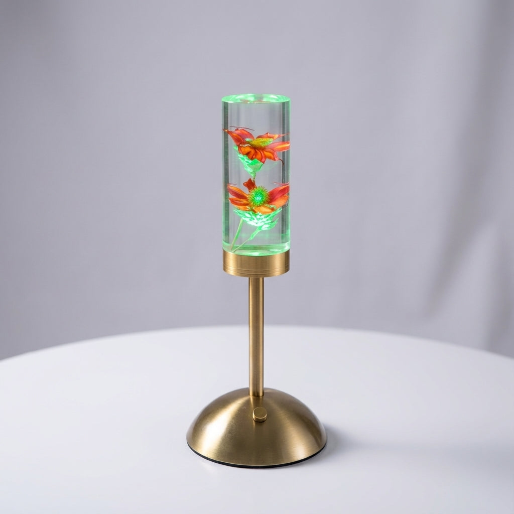 Lámpara de mesa escultural con columna floral, inalámbrica y con control táctil