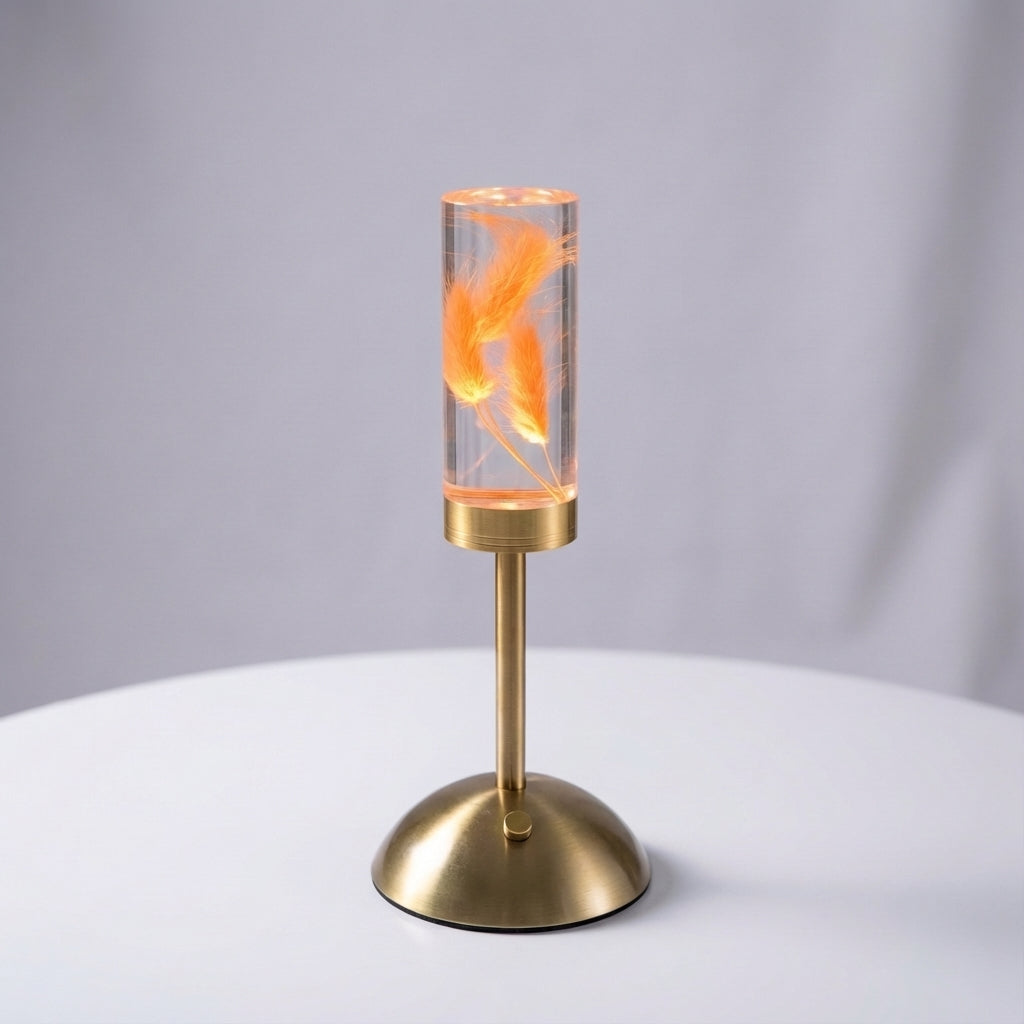 Lámpara de mesa escultural con columna floral, inalámbrica y con control táctil