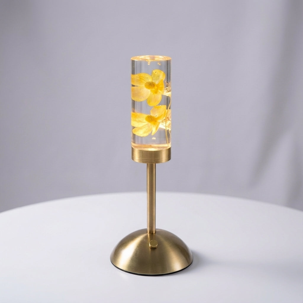 Lámpara de mesa escultural con columna floral, inalámbrica y con control táctil