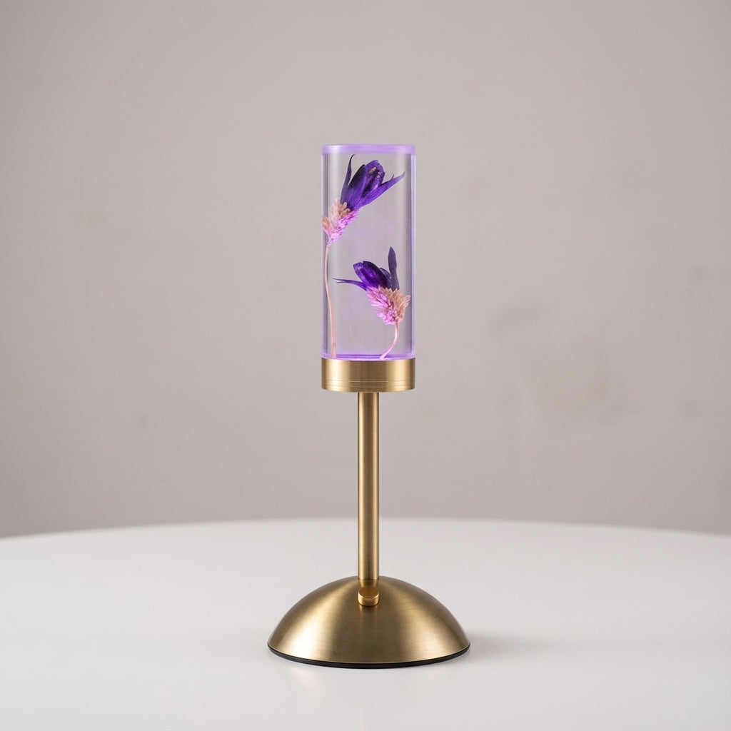 Lámpara de mesa escultural con columna floral, inalámbrica y con control táctil