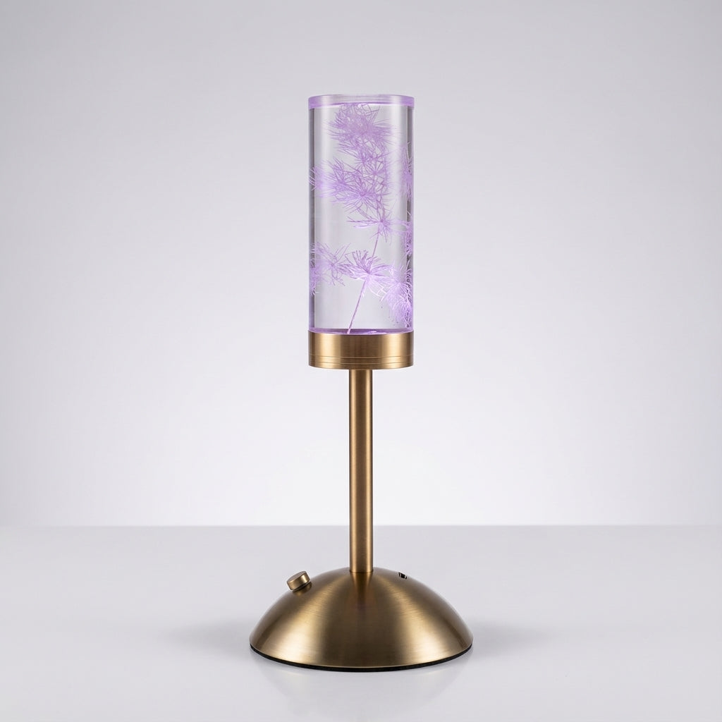 Lámpara de mesa escultural con columna floral, inalámbrica y con control táctil