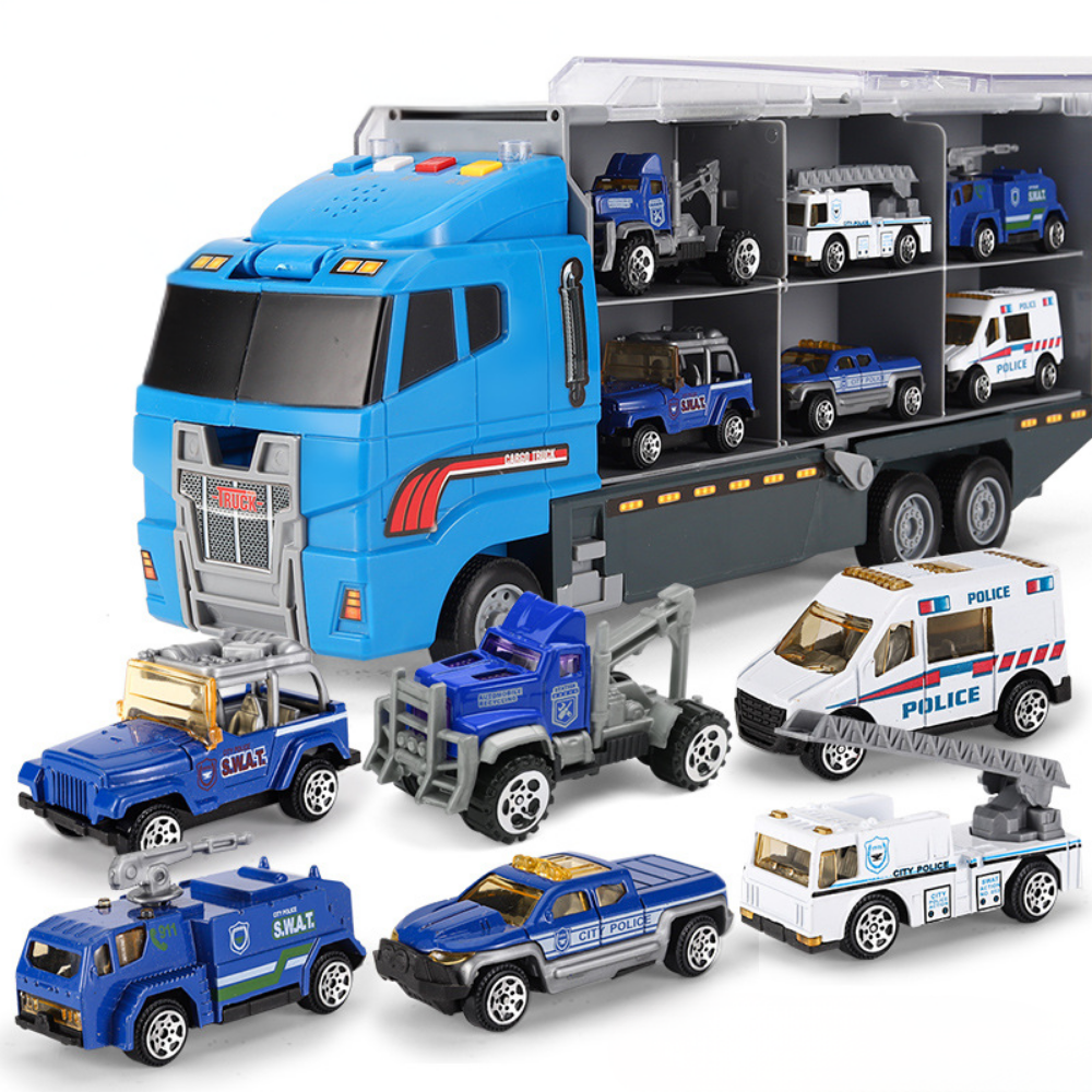Set de juego de vehículo miniatura de construcción de aleación, con transportador