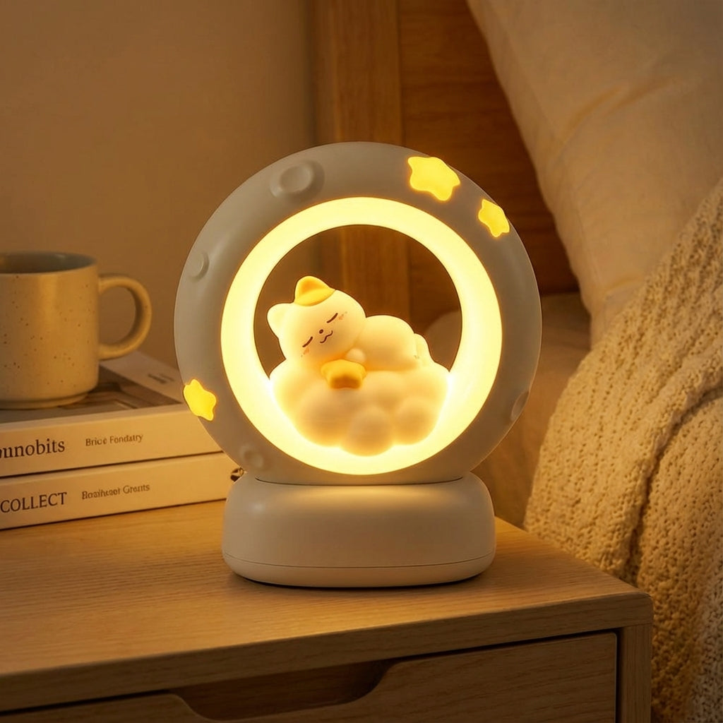Lámpara de mesa de noche recargable y regulable con forma de gato