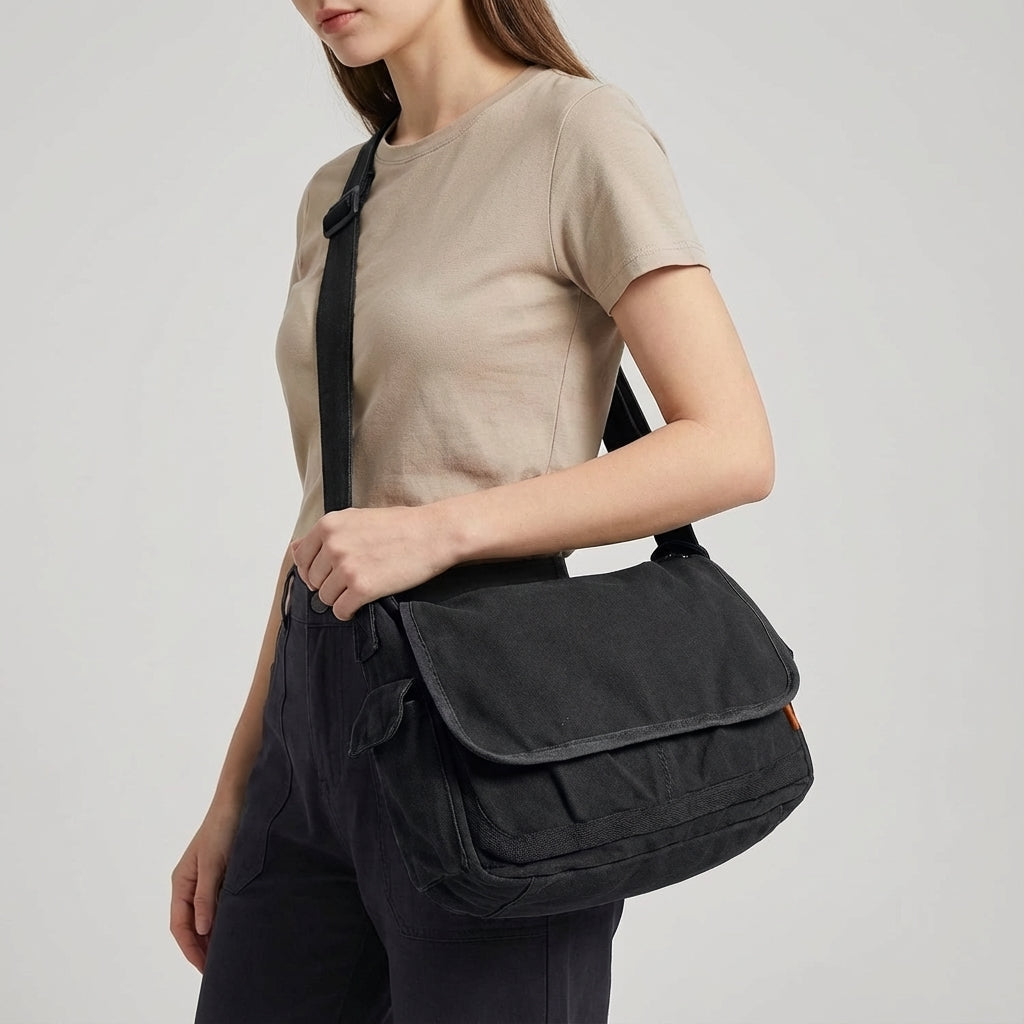 Bolso bandolera vintage de lona de algodón reforzada con correa ajustable