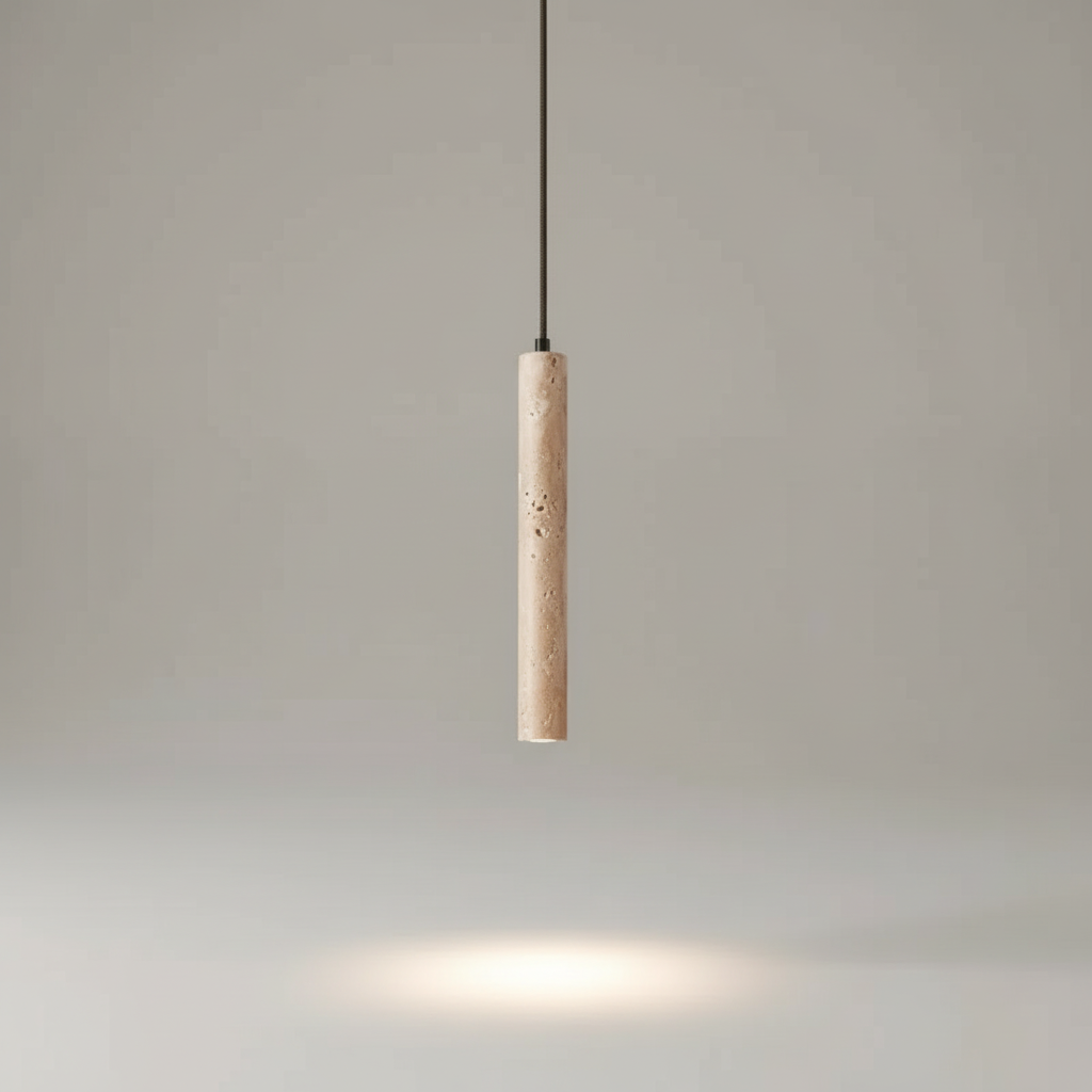 Lámpara colgante orgánica de perfil delgado con textura de travertino wabi-sabi