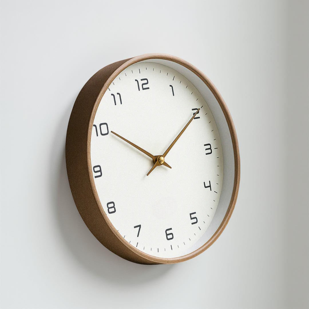Reloj de pared de cuarzo silencioso con marco de madera minimalista