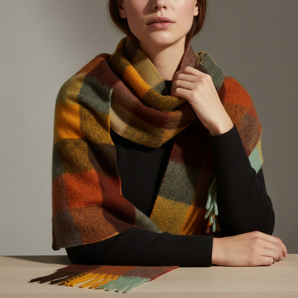 Bufanda de invierno clásica, suave y esponjosa, con estampado de cuadros
