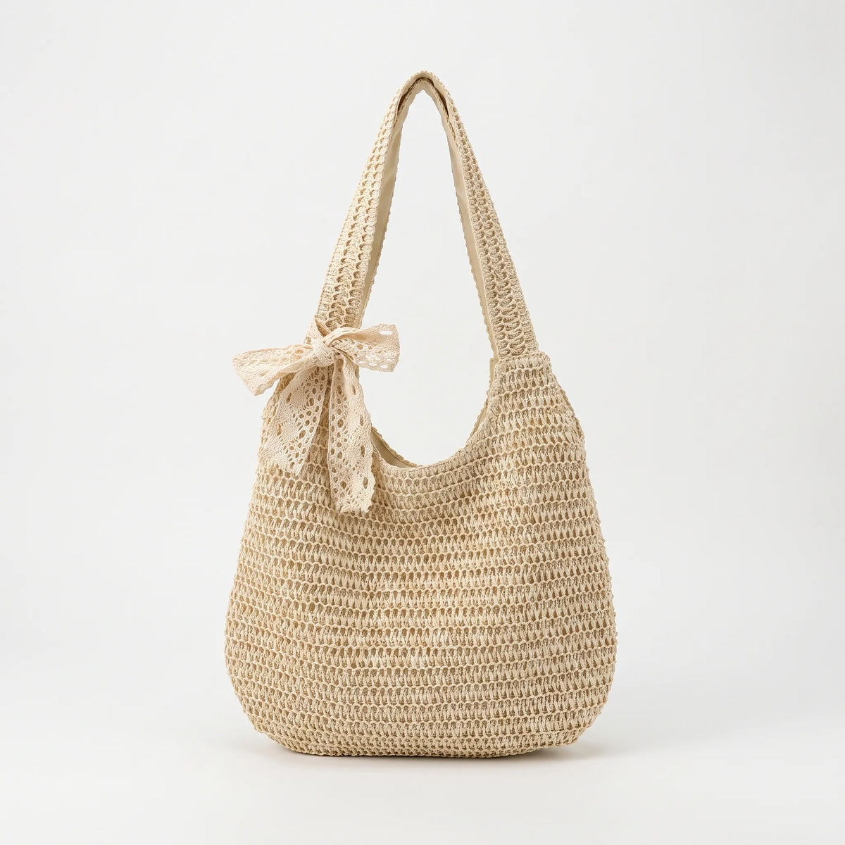 Bolso tote de hombro informal de paja tejida, con parte superior abierta y diseño holgado