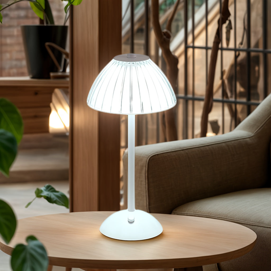 Lámpara de mesa con pantalla de cristal estriado, recargable, táctil y regulable