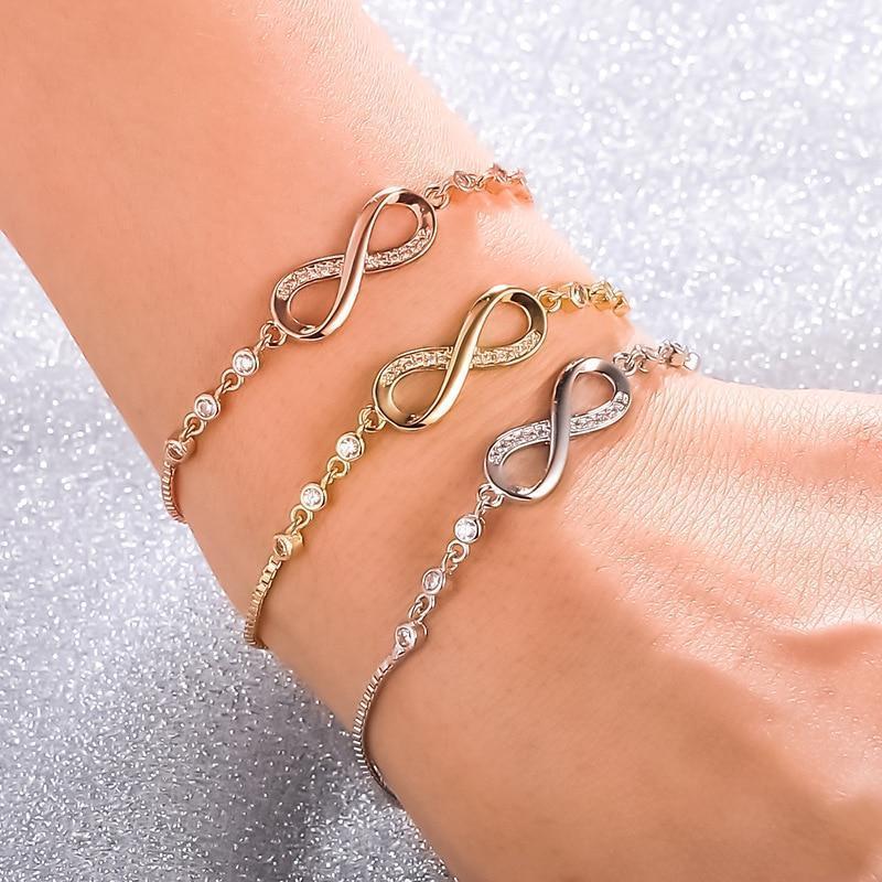 Pulsera ajustable de cadena de plata con símbolo de infinito