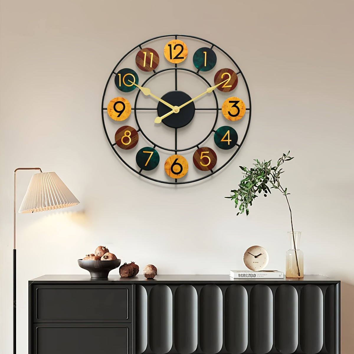 Reloj de pared metálico retro con marco redondo de hierro