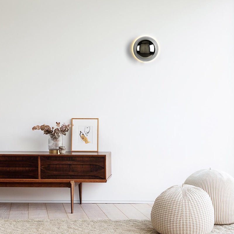 Lámpara de pared escultórica redonda metálica Bauhaus con halo de eclipse