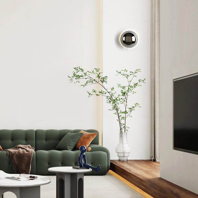 Lámpara de pared escultórica redonda metálica Bauhaus con halo de eclipse