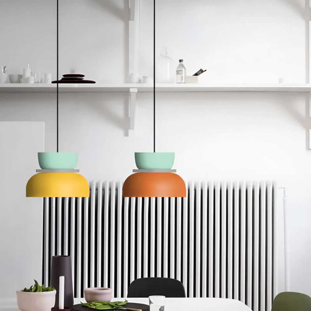 Lámpara colgante de metal en forma de cúpula, multicolor, con una bombilla, estilo macaron