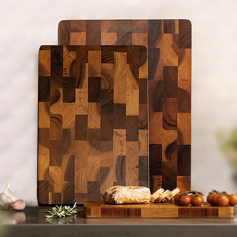 Tabla de cortar de madera de acacia con sistema de drenaje de doble cara