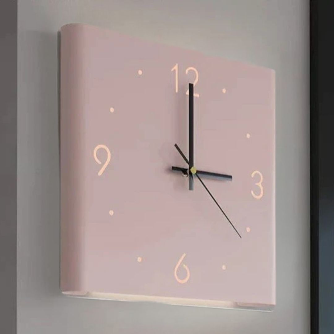 Reloj de pared cuadrado minimalista iluminado de hierro, silencioso y de doble cara