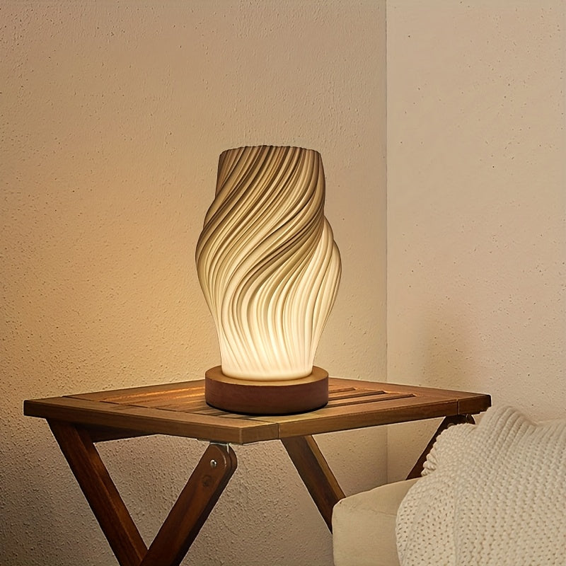 Lámpara de mesa de noche o escritorio con diseño escultórico de ondas en espiral y regulable