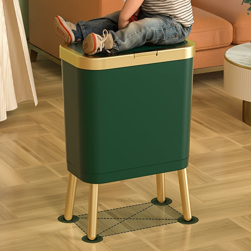 Papelera rectangular delgada y elevada con tapa abatible