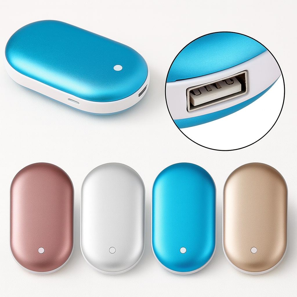 Calientamanos eléctrico compacto y recargable con doble función de batería externa y cargador