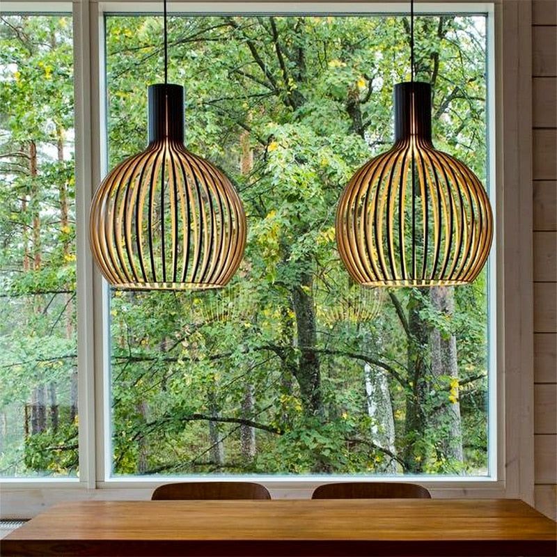 Lámpara colgante rústica de madera maciza artesanal con veta natural