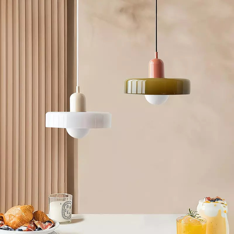 Lámpara colgante artística de suspensión ajustable con pantalla redonda de vitral