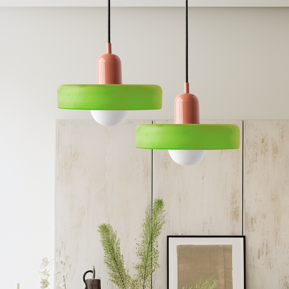 Lámpara colgante artística de suspensión ajustable con pantalla redonda de vitral