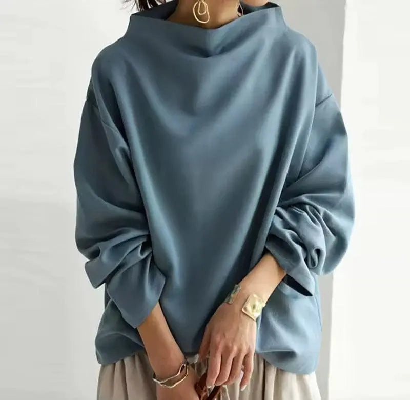 Jersey de cuello alto para mujer, de manga larga y corte extragrande