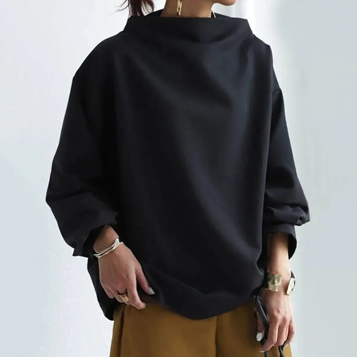 Jersey de cuello alto para mujer, de manga larga y corte extragrande