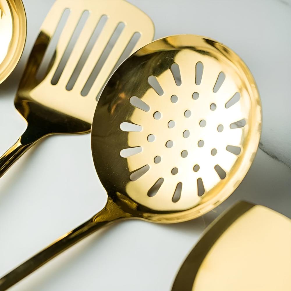 Juego ergonómico de cubiertos de cocina de acero inoxidable con soporte de almacenamiento