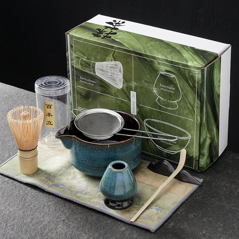 Juego de matcha de cerámica inspirado en Japón con bambú