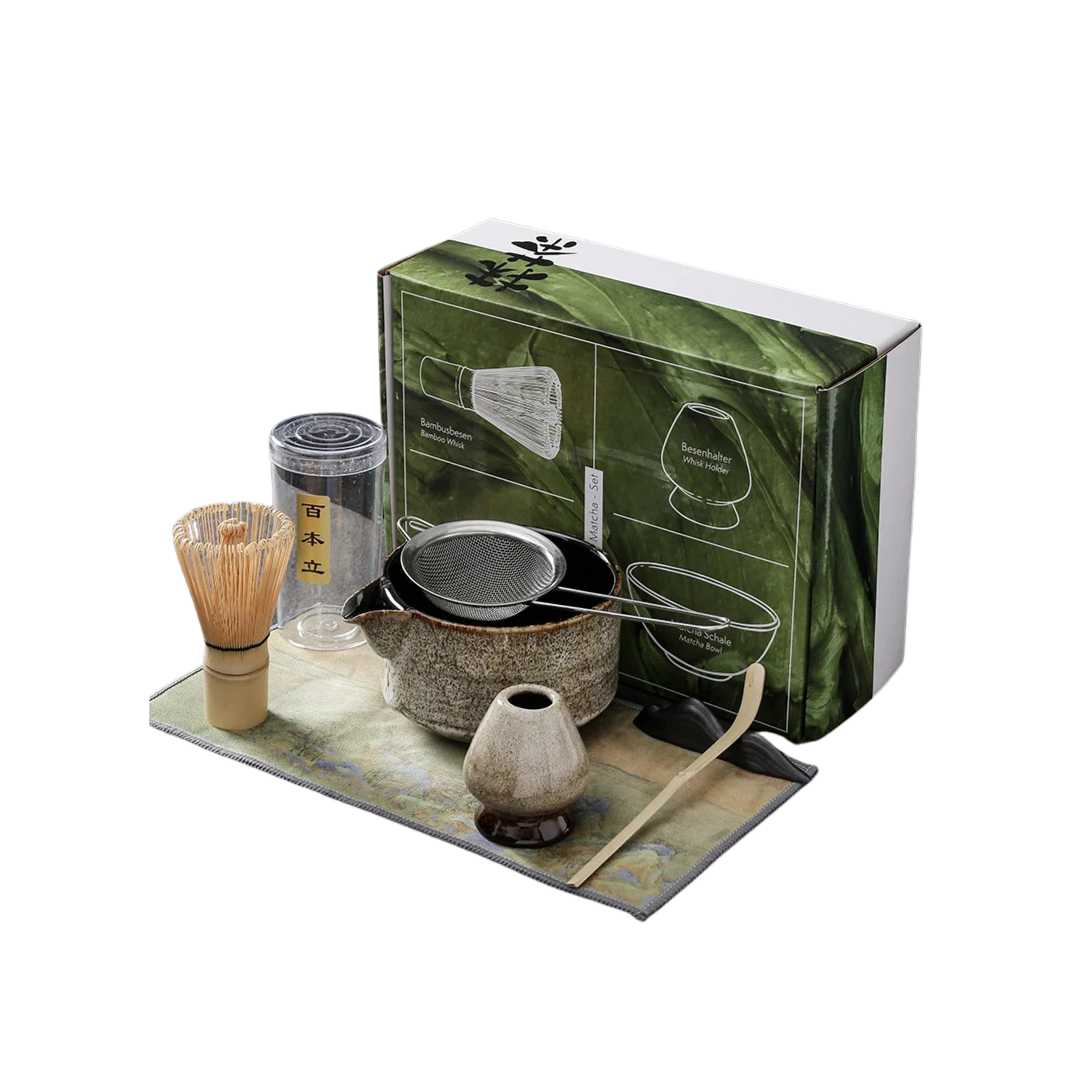 Juego de matcha de cerámica inspirado en Japón con bambú