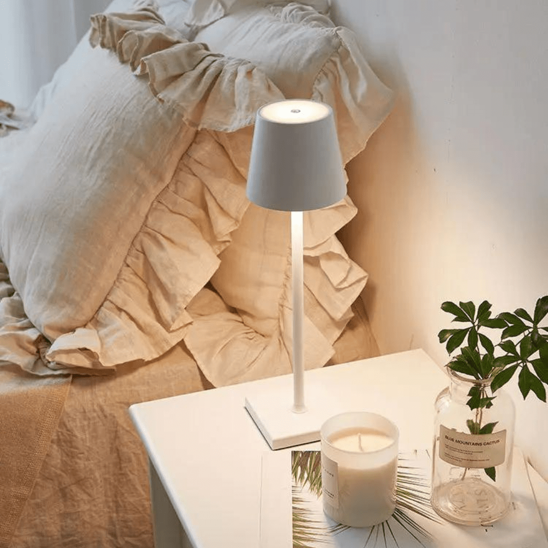 Lámpara de mesa moderna de aluminio metálico, recargable, táctil, regulable e inalámbrica