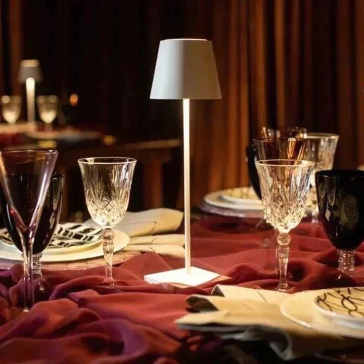 Lámpara de mesa moderna de aluminio metálico, recargable, táctil, regulable e inalámbrica