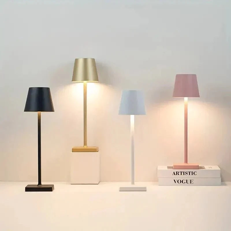 Lámpara de mesa moderna de aluminio metálico, recargable, táctil, regulable e inalámbrica